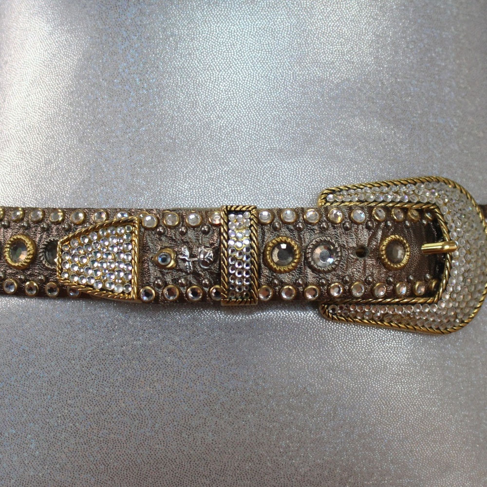 Swarovski gold crystal leather belt